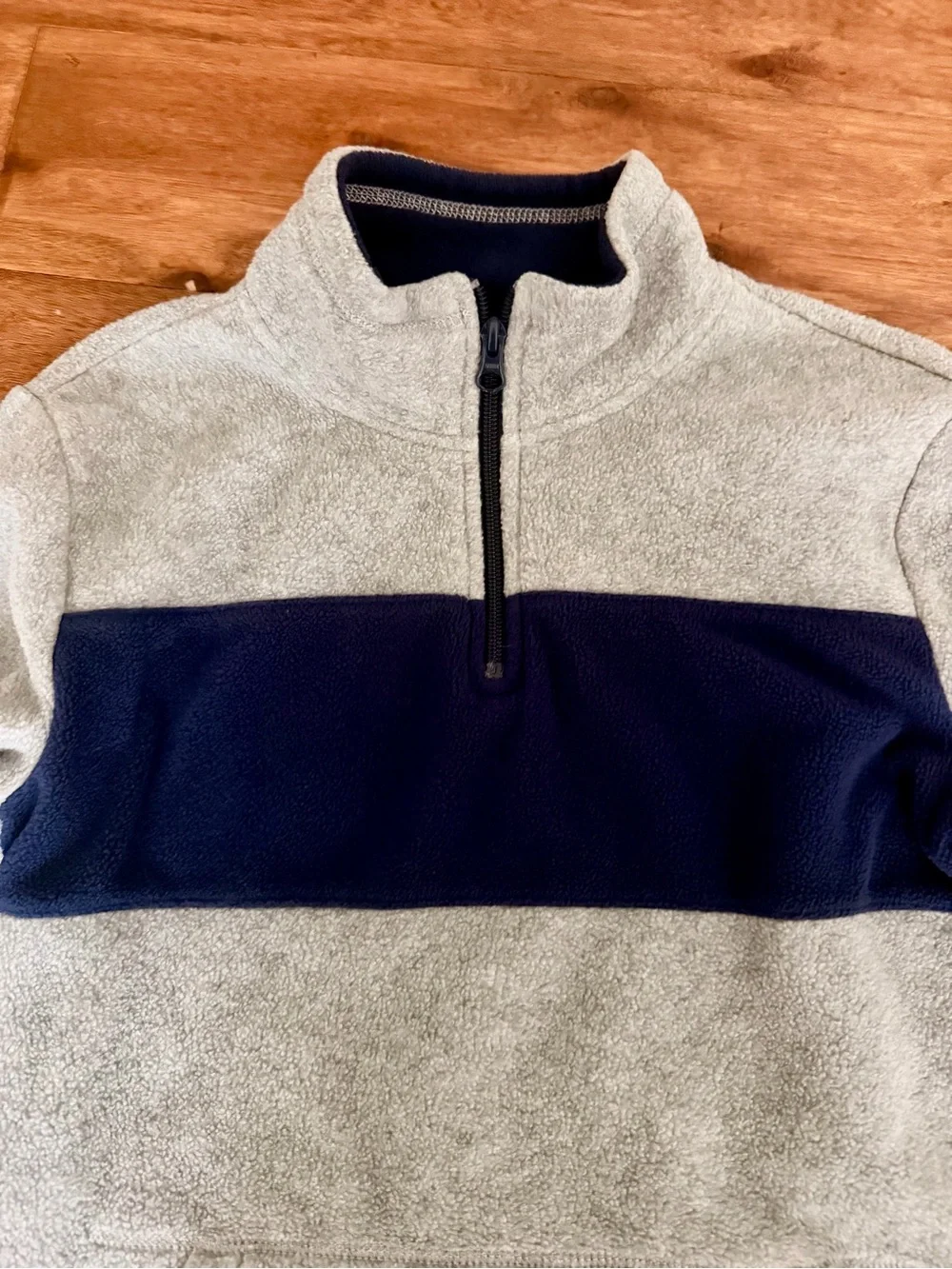 The Children's Place Gray Fleece Zip Pullover with Navy Chest Stripe